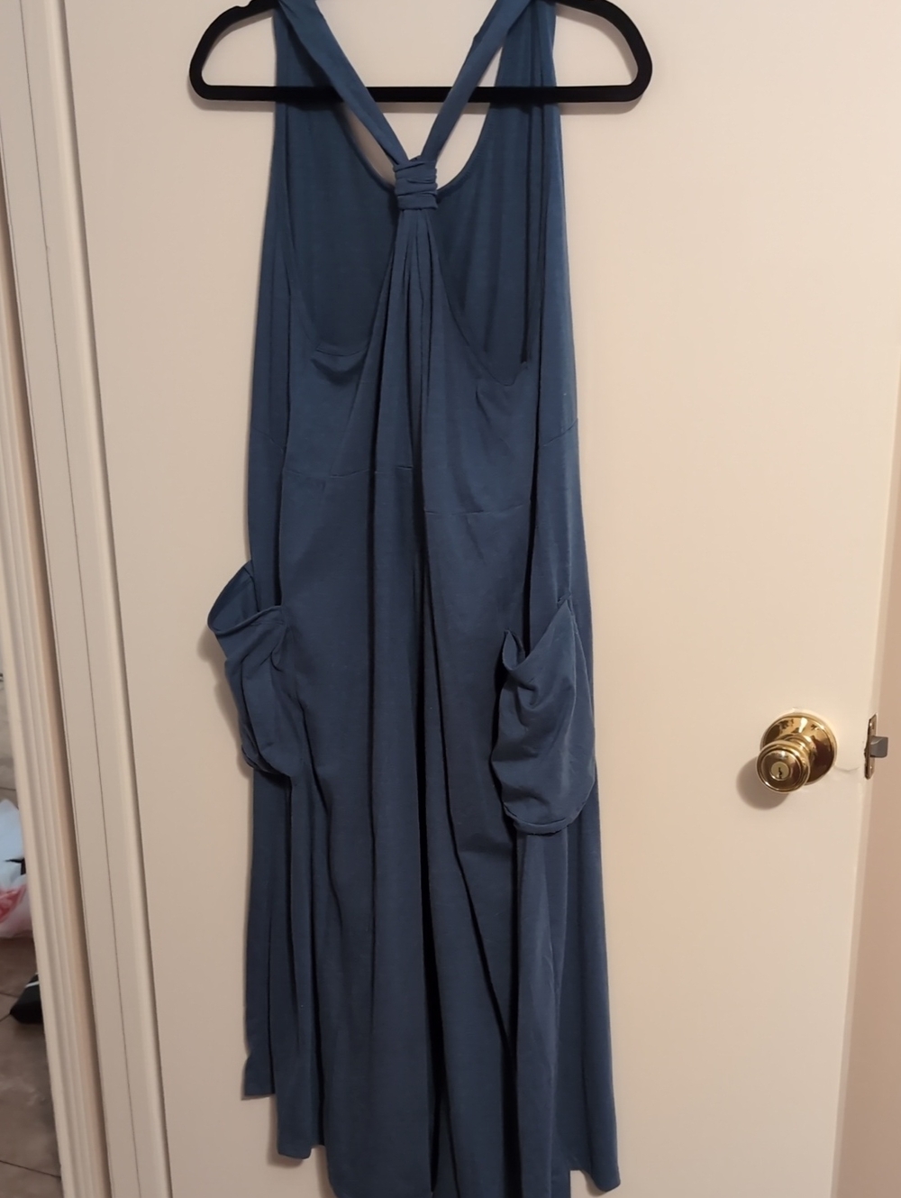 Blue Knot-Back Maxi Dress with Pockets